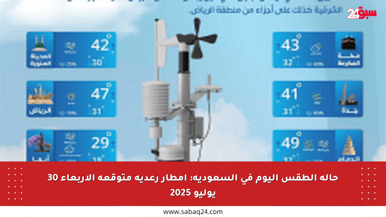 حالة الطقس اليوم في السعودية: أمطار رعدية متوقعة الأربعاء 30 يوليو 2025